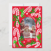Happy Holidays Candycanes CUSTOM PHOTO Christmas Feestdagenkaart (Voorkant)