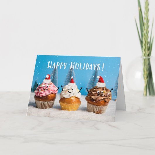 Happy Holidays Christmas Cupcakes in Snow  Feestdagen Kaart (Voorkant)