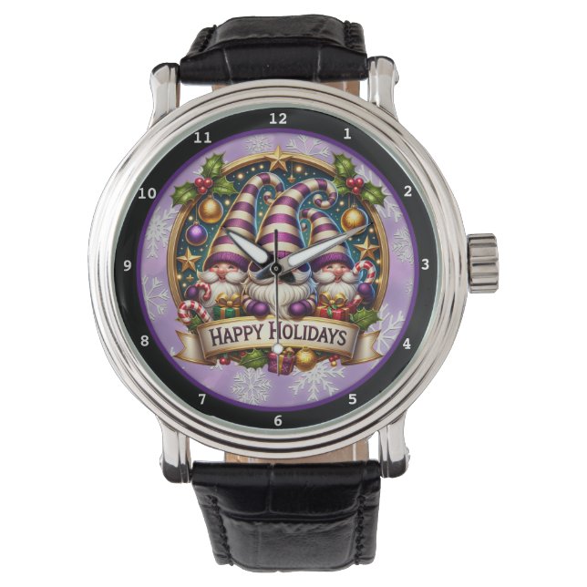 Happy Holidays Christmas Gnomes Decorative  Horloge (Voorkant)