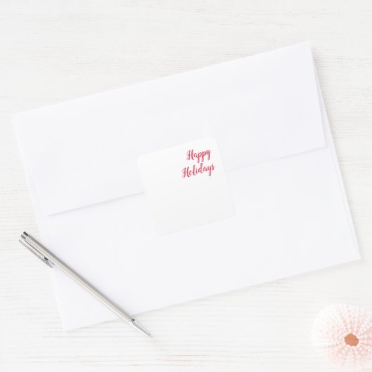 Happy holidays christmas handwriting red white vierkante sticker (Envelop)