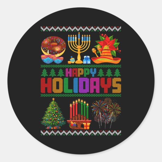 Happy Holidays Christmas Hanukkah Kwanzaa Happy Ne Ronde Sticker (Voorkant)