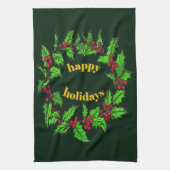 Happy Holidays Christmas Holly Wreath Theedoek (Verticaal)