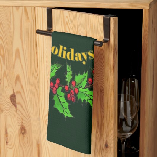 Happy Holidays Christmas Holly Wreath Theedoek (Derde Gevouwen)