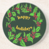 Happy Holidays Christmas Holly Wreath Zandsteen Onderzetter (Voorkant)