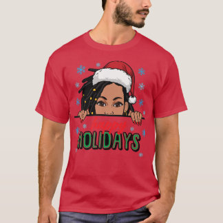 Happy Holidays Christmas Snow Melanin Women Black T-shirt