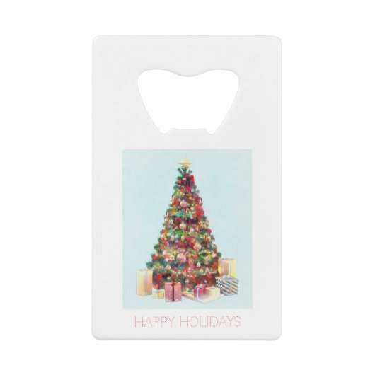 Happy Holidays. Christmas Tree Creditkaart Flessenopener (Voorkant)