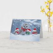 Happy Holidays Christmas with Cute Owl Family Hats Kaart (Gele Bloem)