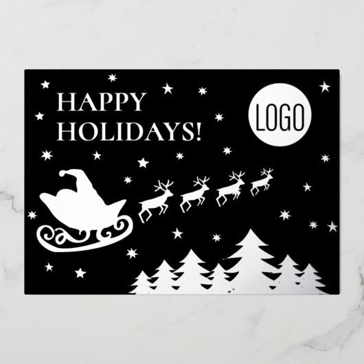 Happy Holidays Company Logo Santa sleigh  Folie Feestdagenkaart (Voorkant)