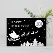 Happy Holidays Company Logo Santa sleigh  Folie Feestdagenkaart (Staand Voorkant)
