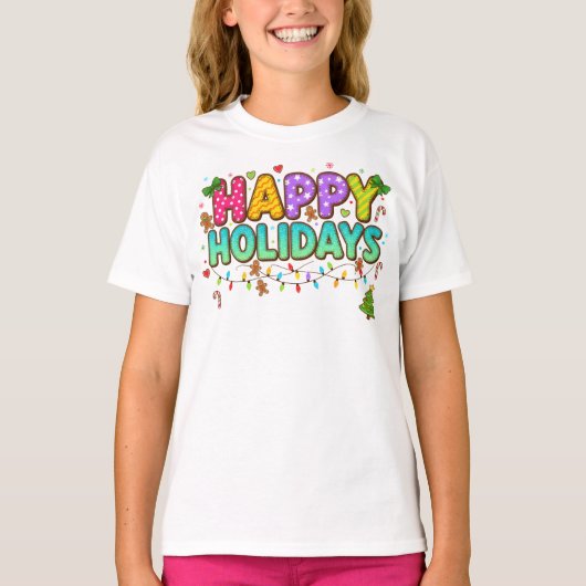 "Happy Holidays Cookie Lights Tee" T-shirt (Voorkant)