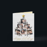 Happy Holidays | Country Christmas Tree Collage Feestdagen Kaart<br><div class="desc">Celebrate the season with this modern foto card! Op het festival van de "foliday card design that features six of your favorite foto" arranged in a Christmas tree shape accented by hand-drawn pine takken, pine cones, vals gold glitter, and a gold star on on a white farmhouse wood background". Below,...</div>