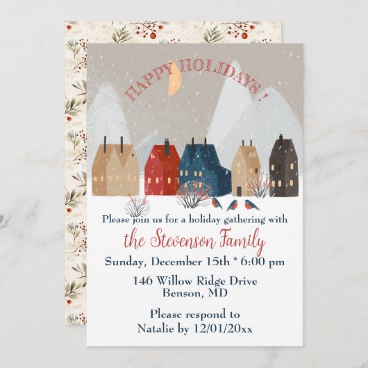  Happy Holidays Country Primitive Village Invite   Save The Date (Voorkant / Achterkant)