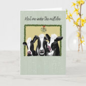 Happy Holidays Cows Meet Me Under the Mistletoe Kaart (Gele Bloem)