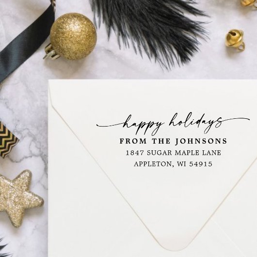 Happy Holidays Custom Address Wood Art Stamp Rubberstempel