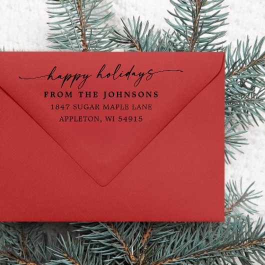 Happy Holidays Custom Address Wood Art Stamp Rubberstempel