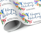 Happy Holidays Custom Company Rainbow Christmas Cadeaupapier (Rol Hoek)