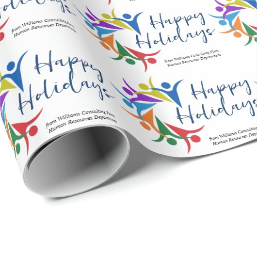 Happy Holidays Custom Company Rainbow Christmas Cadeaupapier (Rol Hoek)