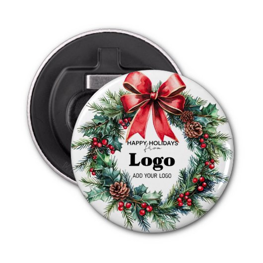 Happy Holidays Custom Logo Bulk Gift Clients Button Flesopener (Voorkant)