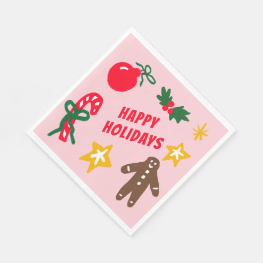 HAPPY HOLIDAYS Cute Hand-Drawn CUSTOM  Servet (Hoek)