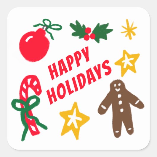HAPPY HOLIDAYS Cute Hand-Drawn CUSTOM  Vierkante Sticker (Voorkant)