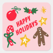 HAPPY HOLIDAYS Cute Hand-Drawn CUSTOM  Vierkante Sticker (Voorkant)