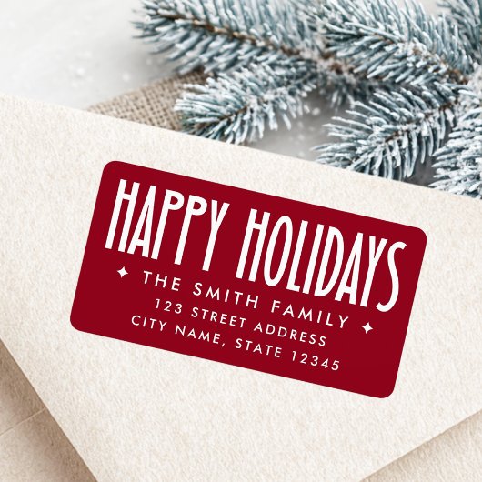 Happy Holidays deep red return address Etiket