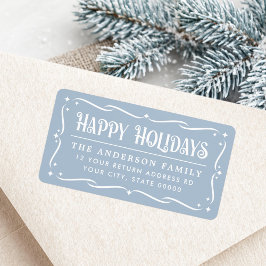 Happy Holidays elegant light blue return address Etiket