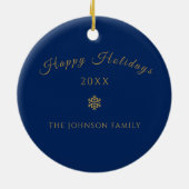 Happy Holidays Elegant Navy Gold Christmas Keramisch Ornament (Achterkant)