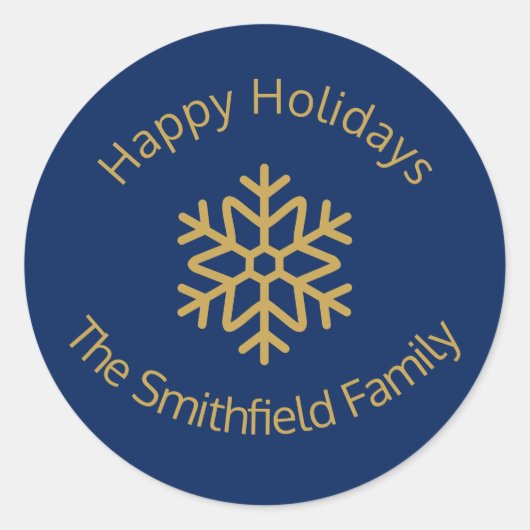 Happy Holidays Elegant Navy Gold Snowflake Custom  Ronde Sticker (Voorkant)