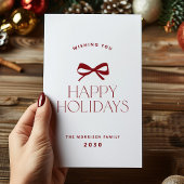 Happy Holidays elegant red bow Christmas non-photo Feestdagenkaart