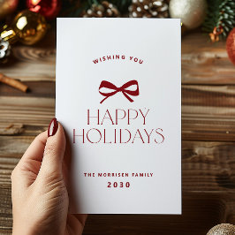 Happy Holidays elegant red bow Christmas non-photo Feestdagenkaart