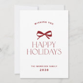 Happy Holidays elegant red bow Christmas non-photo Feestdagenkaart (Voorkant)