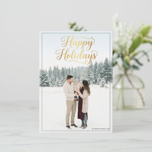 Happy Holidays Elegant Script Calligraphy Photo Feestdagenkaart (Staand voorkant)