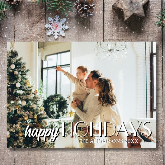 Happy Holidays Family Photo Classic Light Gray Hol Feestdagenkaart