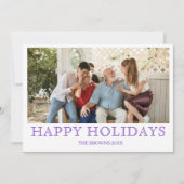 Happy Holidays Family Photo Simple Deep Amethyst Feestdagenkaart (Voorkant)