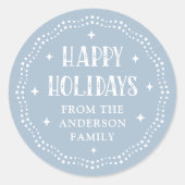Happy Holidays festive font dot border light blue Ronde Sticker (Voorkant)