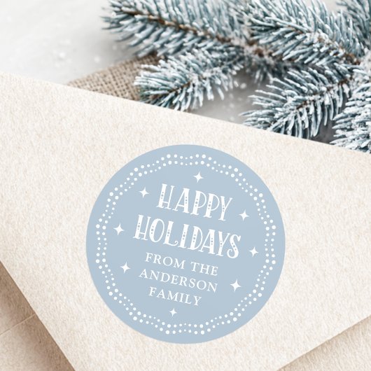 Happy Holidays festive font dot border light blue Ronde Sticker