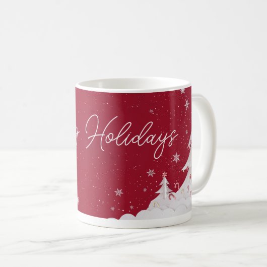Happy Holidays – Festive Winter Ruby Red Mug Koffiemok (Voorkant rechts)