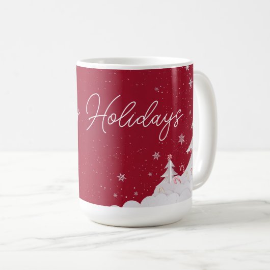 Happy Holidays – Festive Winter Ruby Red Mug Koffiemok (Voorkant rechts)