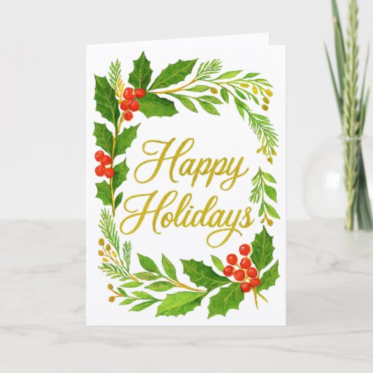 'Happy Holidays' Folded Greeting Card Kaart (Voorkant)