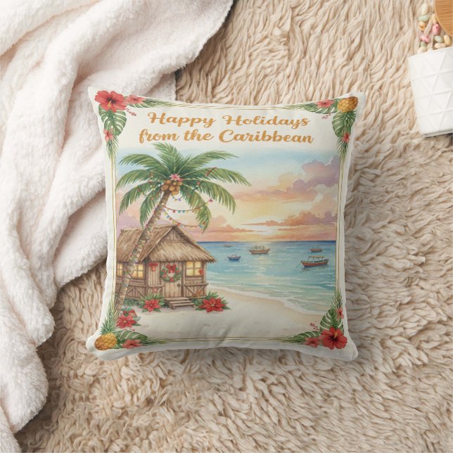 'Happy Holidays from the Caribbean' Throw Pillow Kussen (Deken)