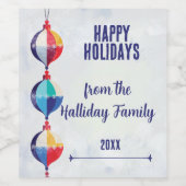 Happy Holidays Frosty Christmas Ornaments Wijn Etiket (Enkel label)