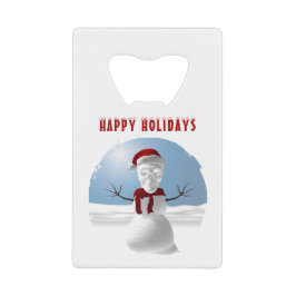 Happy Holidays. Funny skull-head snowman Creditkaart Flessenopener