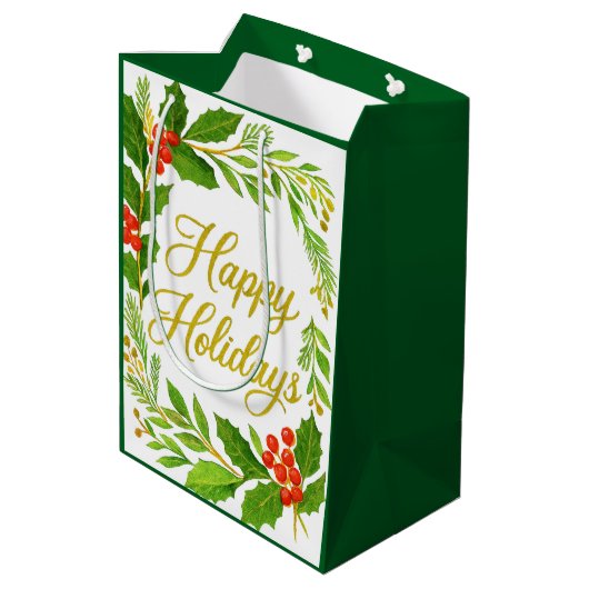 'Happy Holidays' Gift Bag Medium Cadeauzakje (Achterkant Gekanteld)
