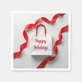 Happy Holidays Gift Bag With Red Ribbons Servet