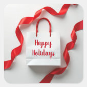Happy Holidays Gift Bag With Red Ribbons Vierkante Sticker (Voorkant)