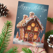 Happy Holidays Gingerbread House Christmas Card Feestdagen Kaart
