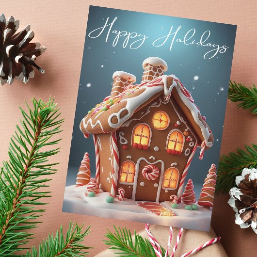 Happy Holidays Gingerbread House Christmas Card Feestdagen Kaart