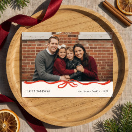 Happy Holidays Gingham Bow Family Photo Christmas Feestdagenkaart