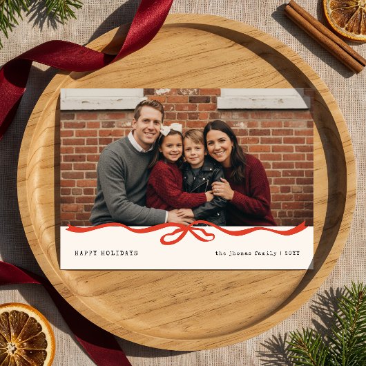 Happy Holidays Gingham Bow Family Photo Christmas Feestdagenkaart